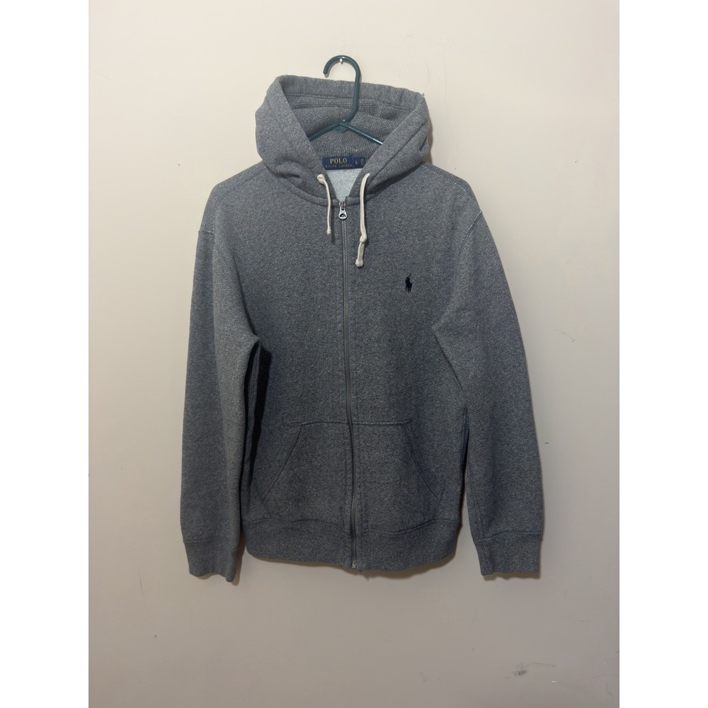 Polo Ralph Lauren Zip-Up Hoodie Thermal Waffle Hood Gray Black Pony Men's L